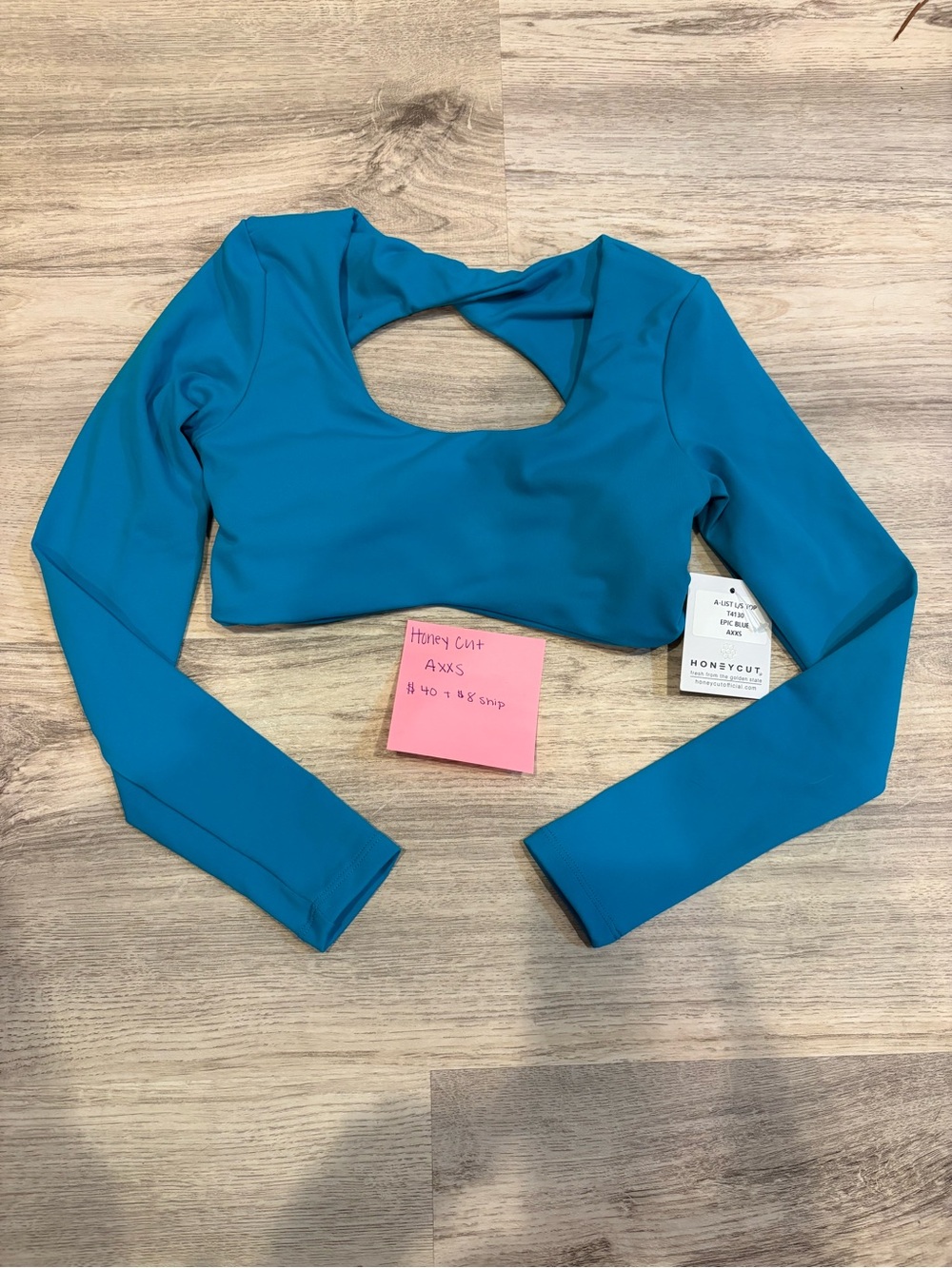 Honeycut Teal Long Sleeve Cutout Crop Top